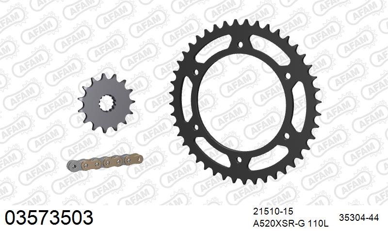 AFAM XS-ring Extra Reinforced Chain & Steel Sprocket Kit, 520 (OE Pitch) - Plain Steel 110 link XS-ring Extra Reinforced chain, 15T steel/44 – Aprilia Pegaso 650 2006–2009 / Aprilia Pegaso Trail (650cc) 2007–2008
