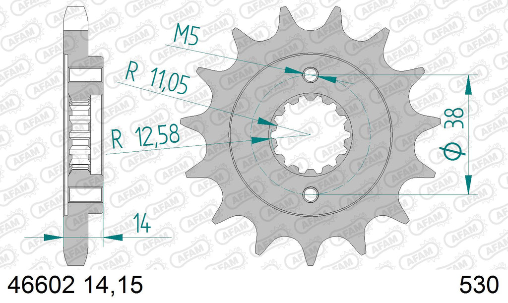 AFAM XS-ring Extra Reinforced Chain & Steel Sprocket Kit, 530 (OE Pitch) - Plain Steel 108 link XS-ring Extra Reinforced chain, 14T steel/46