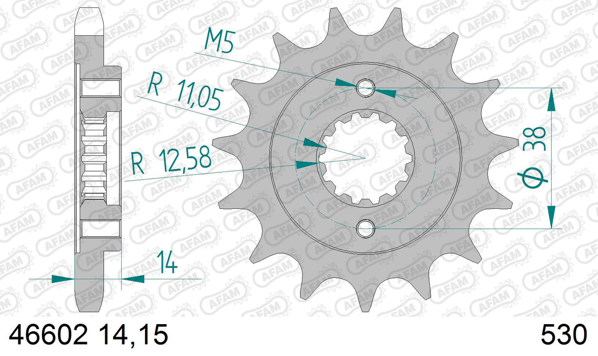 AFAM XS-ring Extra Reinforced Chain & Steel Sprocket Kit, 530 (OE Pitch) - Plain Steel 108 link XS-ring Extra Reinforced chain, 14T steel/46