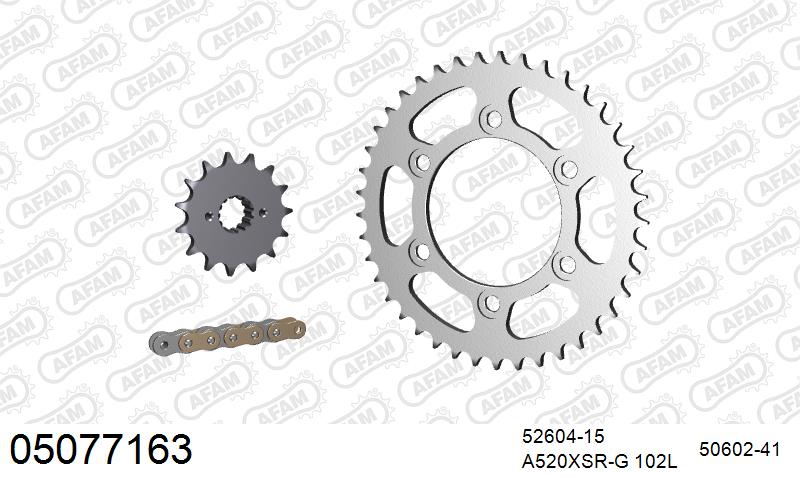 AFAM XS-ring Extra Reinforced Chain & Steel Sprocket Kit, 520 (OE Pitch) - Plain Steel 102 link XS-ring Extra Reinforced chain, 15T steel/41