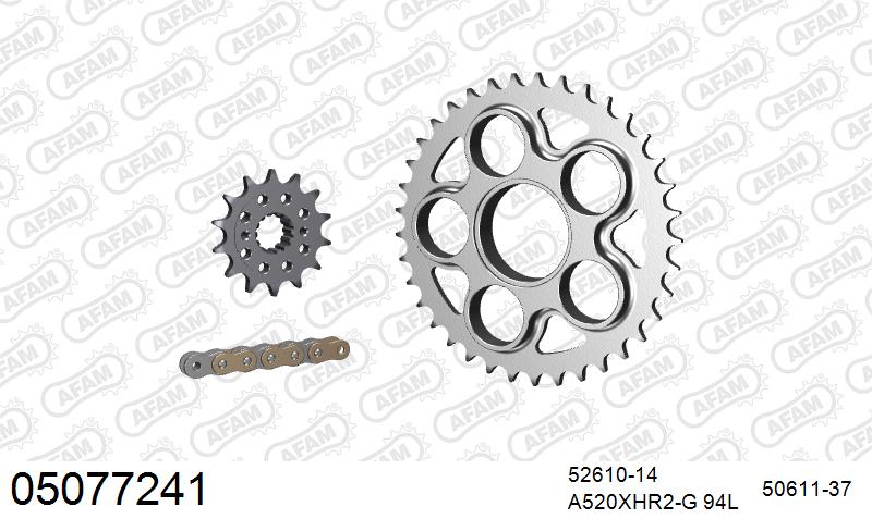 AFAM XS-ring Hyper reinforced Chain & Steel Sprocket Kit, 520 (OE Pitch) - Gold 94 link XS-ring Hyper reinforced chain, 14T steel/37T Steel