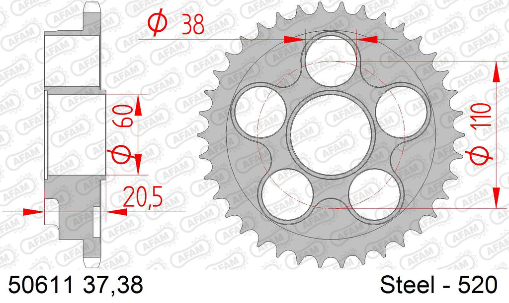 AFAM XS-ring Hyper reinforced Chain & Steel Sprocket Kit, 520 (OE Pitch) - Gold 96 link XS-ring Hyper reinforced chain, 14T steel/38T Steel