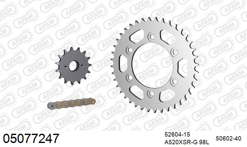 AFAM XS-ring Extra Reinforced Chain & Steel Sprocket Kit, 520 (OE Pitch) - Plain Steel 98 link XS-ring Extra Reinforced chain, 15T steel/40T