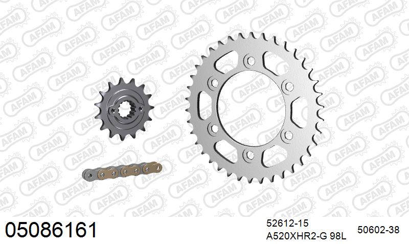 AFAM XS-ring Extra Reinforced Chain & Steel Sprocket Kit, 520 (OE Pitch) - Plain Steel 98 link XS-ring Extra Reinforced chain, 15T steel/38T – Ducati Monster 900 IE 2000–2001
