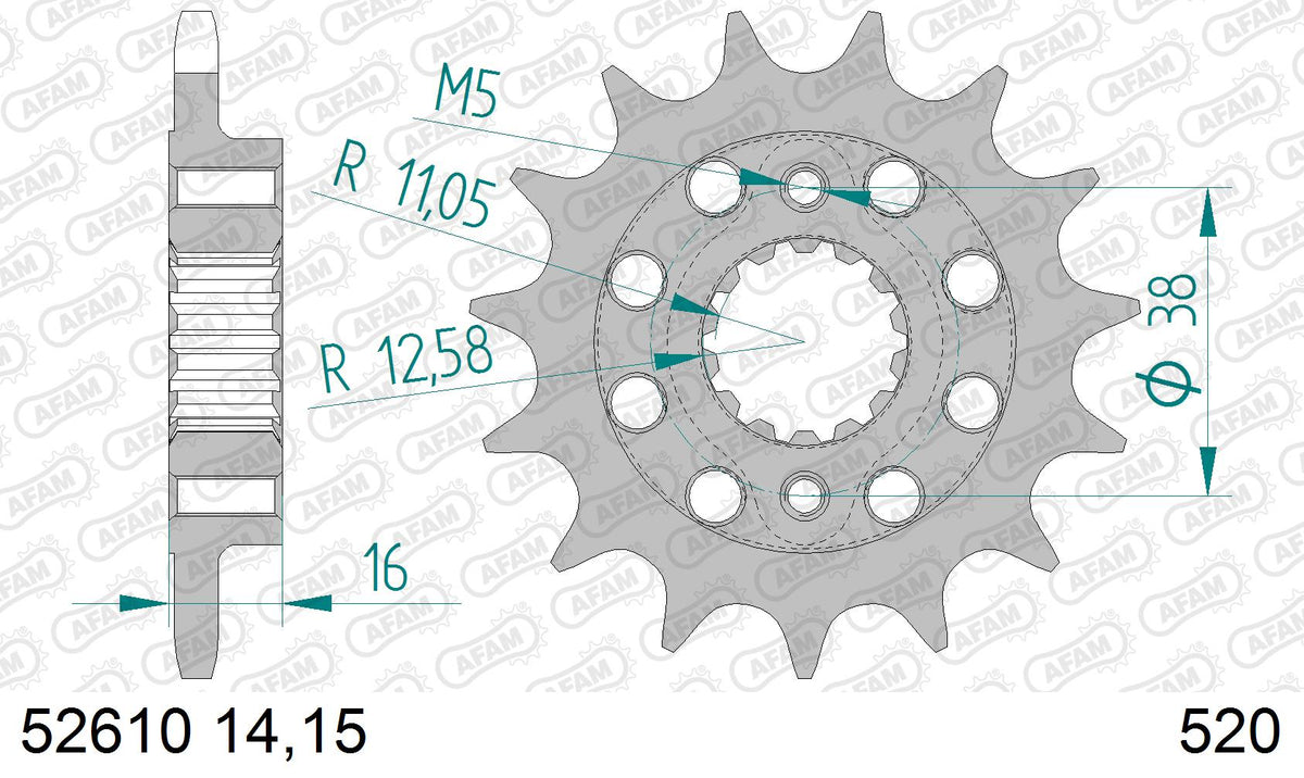 AFAM XS-ring super reinforced Chain & Alu Sprocket Kit, 520 (OE Pitch) - Gold 102 link XS-ring super reinforced chain, 15T steel/42T Alu spr – Ducati Monster 800 S ie 2003–2004