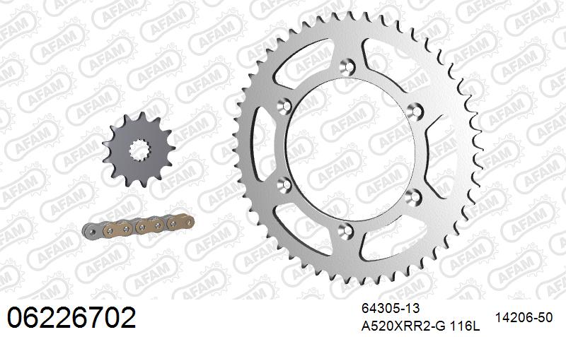 AFAM Xs-Ring Reinforced Plus Chain & Steel Sprocket Kit, 520 (OE Pitch) (06226702)