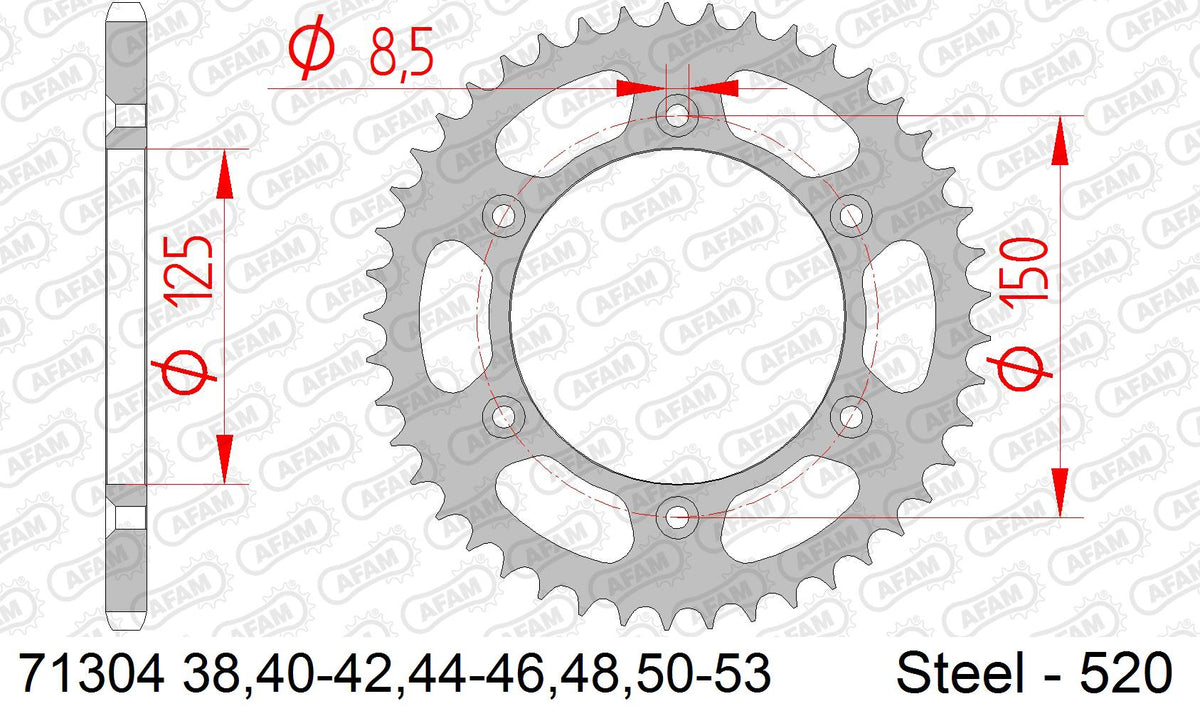 AFAM XS-ring super reinforced Chain & Steel Sprocket Kit, 520 (OE Pitch) - Gold 106 link XS-ring super reinforced chain, 17T steel/38T Steel