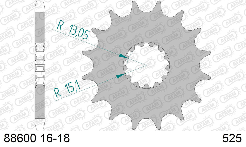 AFAM XS-ring Extra Reinforced Chain & Steel Sprocket Kit, 525 (OE Pitch) - Plain Steel 104 link XS-ring Extra Reinforced chain, 17T steel/43