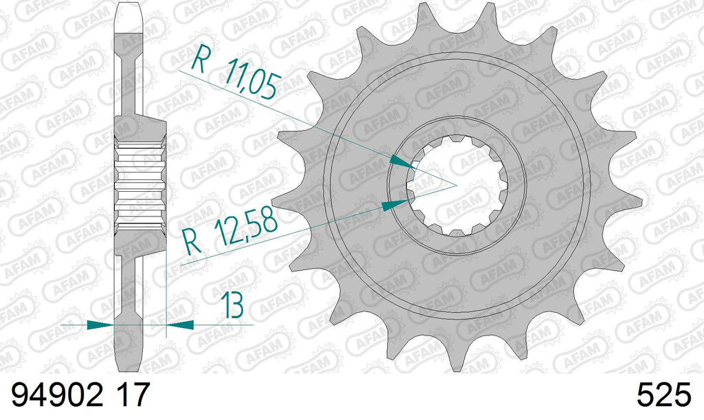 AFAM XS-ring Hyper reinforced Chain & Steel Sprocket Kit, 525 (OE Pitch) - Gold 104 link XS-ring Hyper reinforced chain, 17T steel/40T Steel