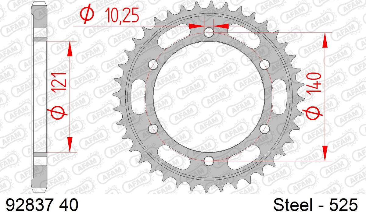 AFAM XS-ring Hyper reinforced Chain & Steel Sprocket Kit, 525 (OE Pitch) - Gold 104 link XS-ring Hyper reinforced chain, 17T steel/40T Steel