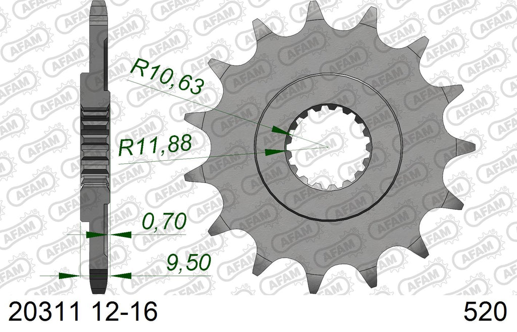 AFAM MX reinforced Chain & Alu Sprocket Kit, 520 (OE Pitch) - Gold 112 link MX reinforced chain, 13T steel/41T Alu sprockets