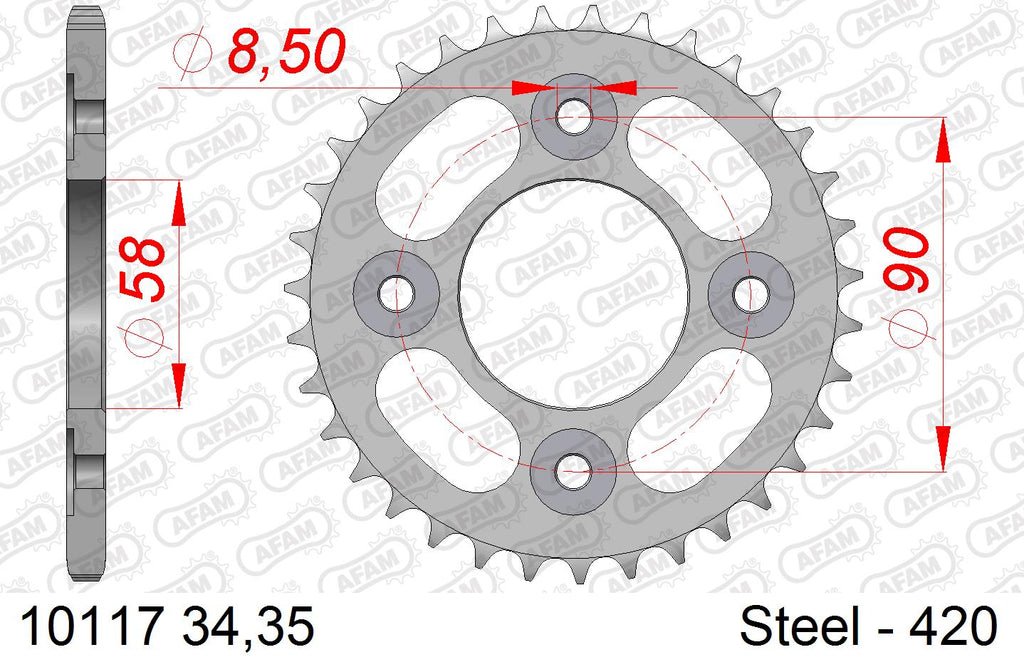 AFAM Rear Sprocket, 420 (OE Pitch), Steel - 34T (orig size)