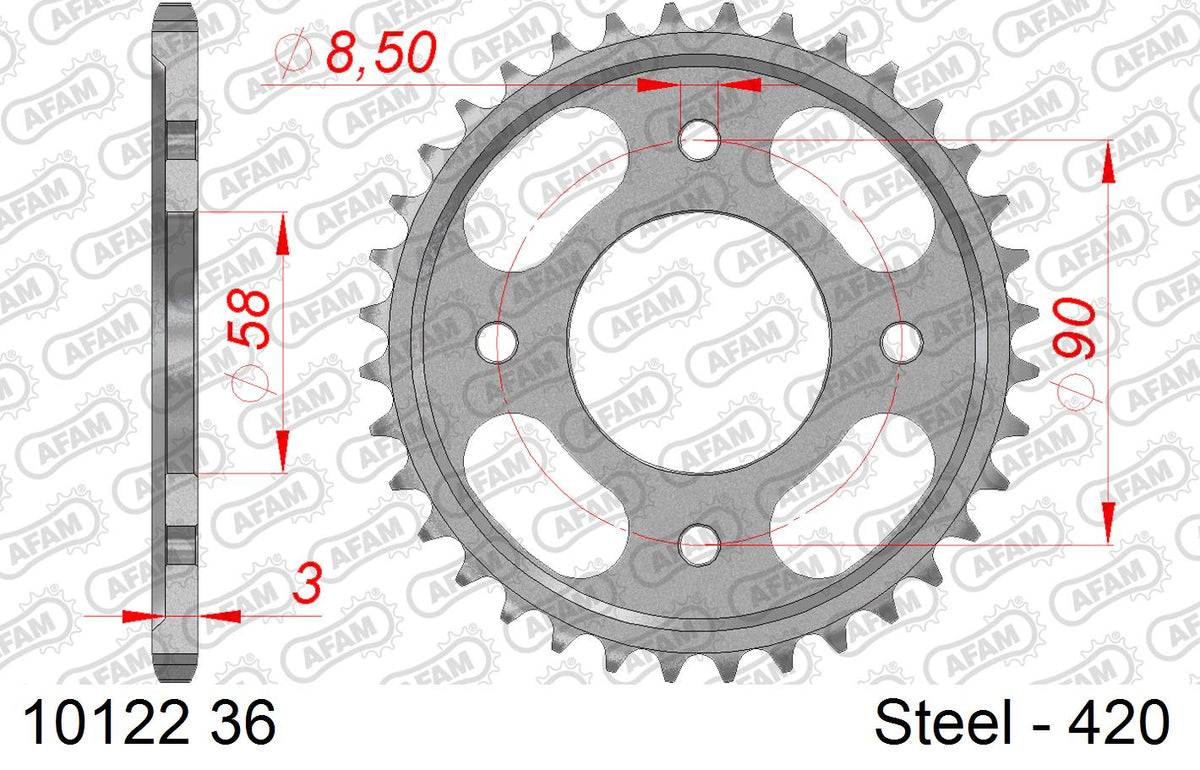 AFAM Rear Sprocket, 420 (OE Pitch), Steel - 36T (orig size)