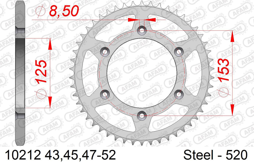 AFAM Rear Sprocket, 520 (OE Pitch), Steel - 52T, 116 links reqd (10212-52)