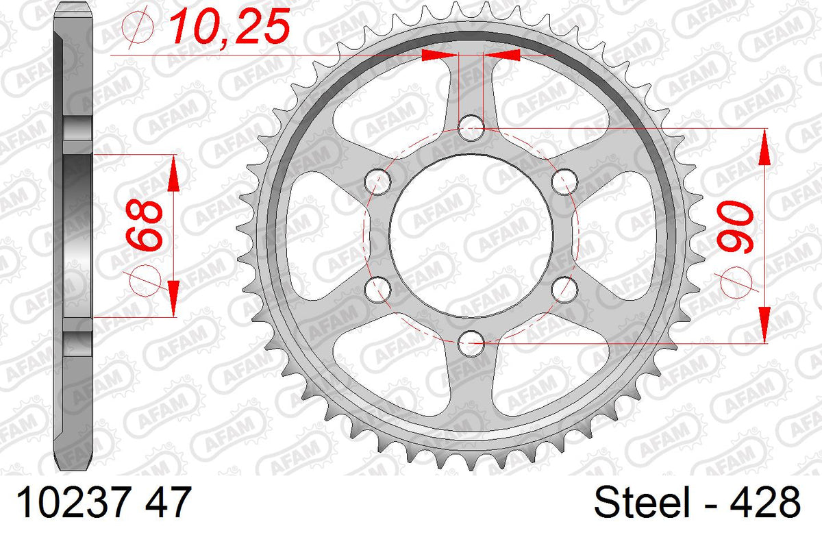AFAM Rear Sprocket, 428 (OE Pitch), Steel - 47T (orig size) – Honda CB125R 2018–2020