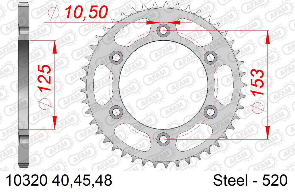 AFAM Rear Sprocket, 520 (OE Pitch), Steel - 40T (orig size) (10320-40)
