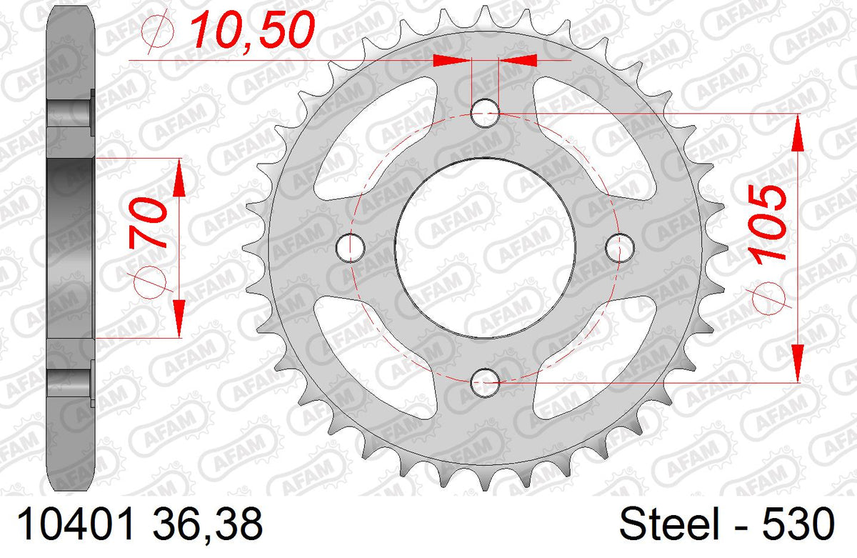 AFAM Rear Sprocket, 530 (OE Pitch), Steel - 38T (orig size) (10401-38)