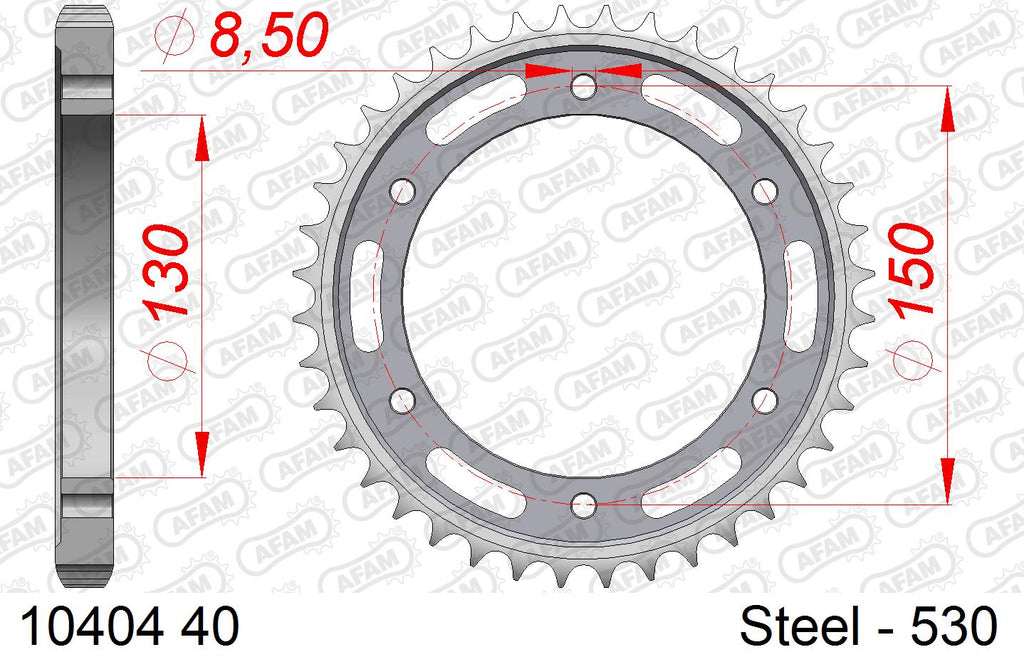 AFAM Rear Sprocket, 530 (OE Pitch), Steel - 40T (orig size) – Honda NS400R 1985–1988 / Honda VFR400RR [NC24] 1985–1986