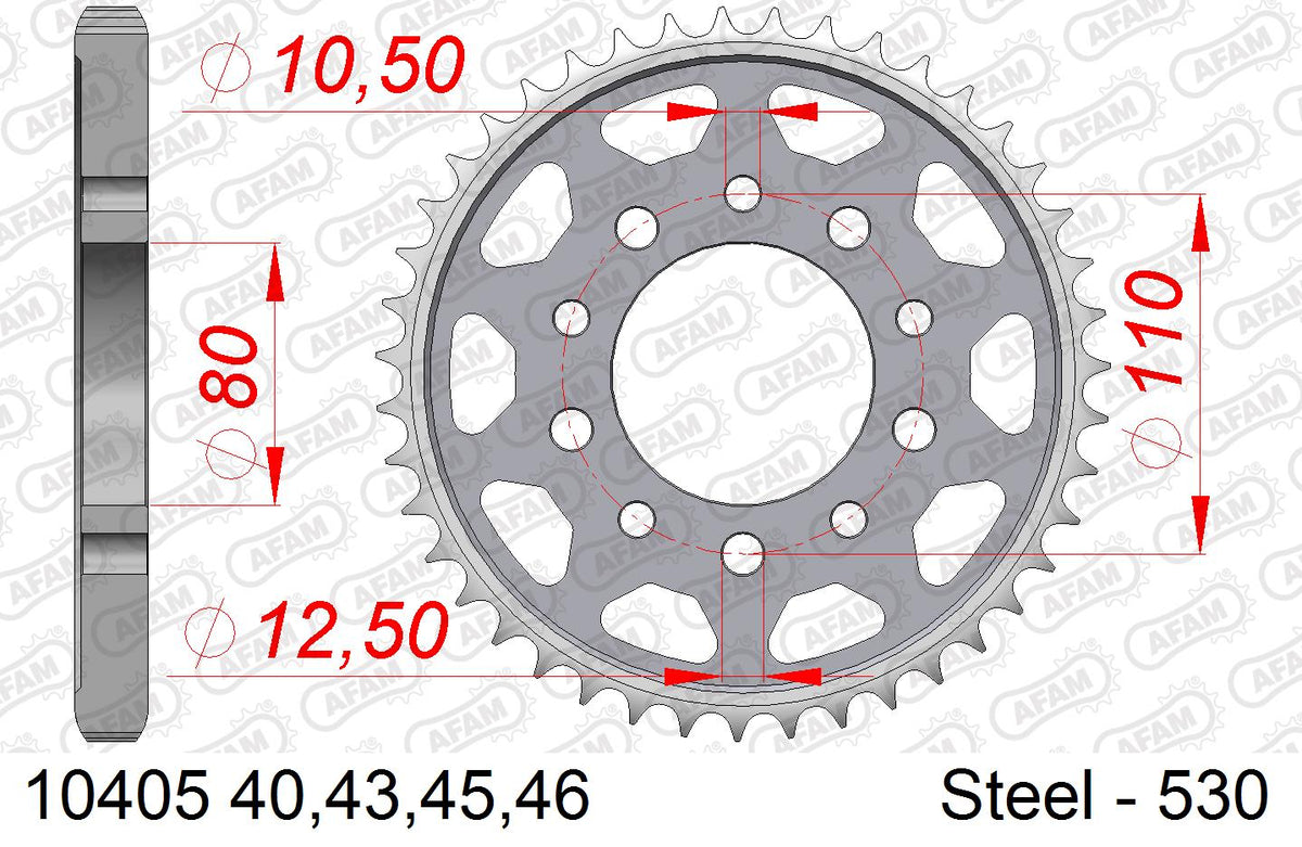 AFAM Rear Sprocket, 530 (OE Pitch), Steel - 43T (orig size) (10405-43)