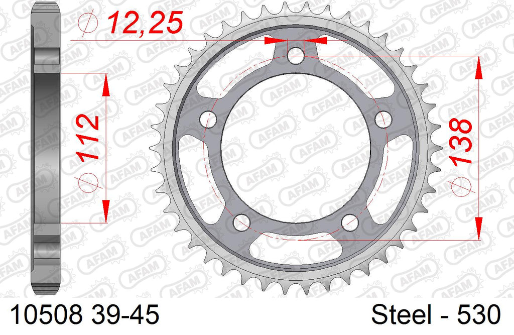 AFAM Rear Sprocket, 530 (OE Pitch), Steel - 42T, 110 links reqd (10508-42)