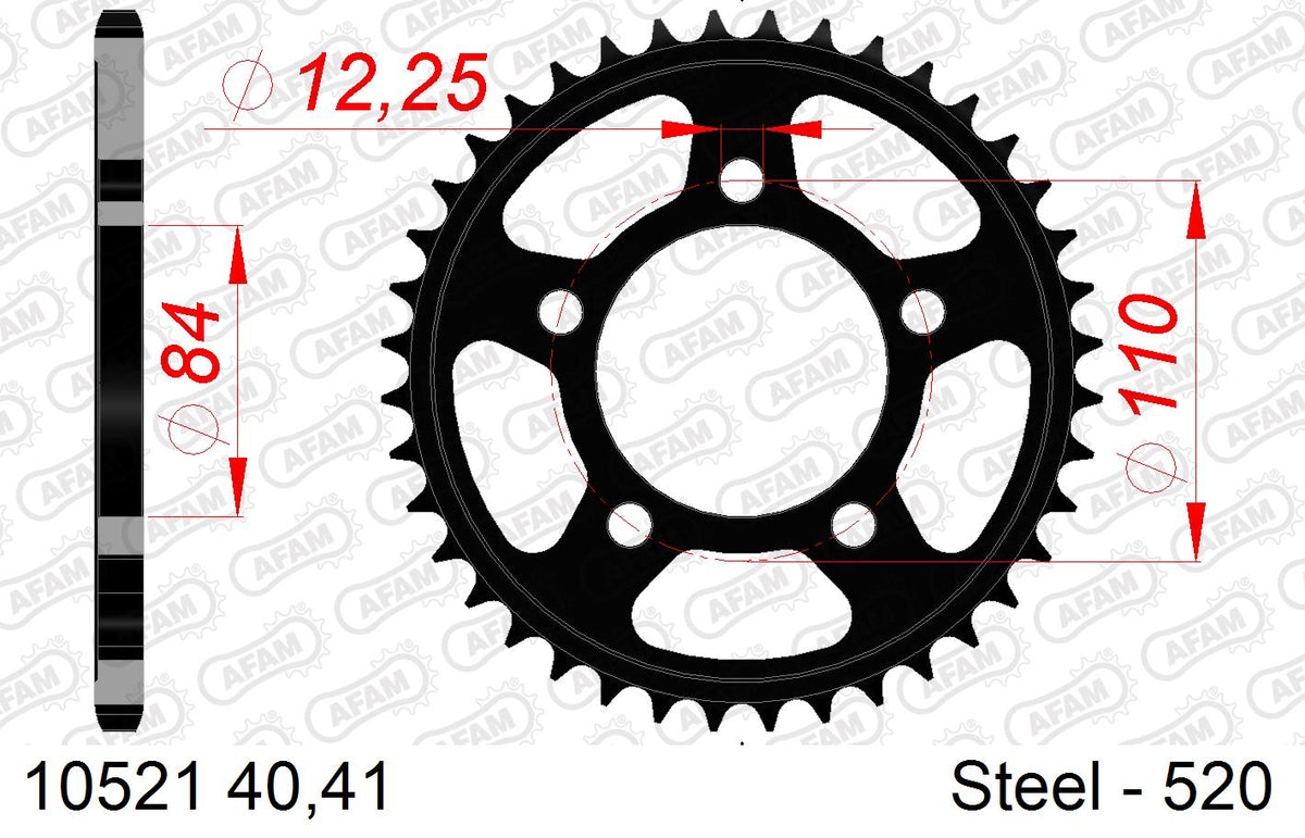 AFAM Rear Sprocket, 520 (OE Pitch), Steel - 40T, 112 links reqd (10521-40)