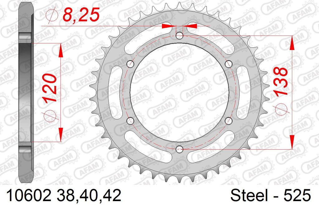 AFAM Rear Sprocket, 525 (OE Pitch), Steel - 40T (orig size) (10602-40)