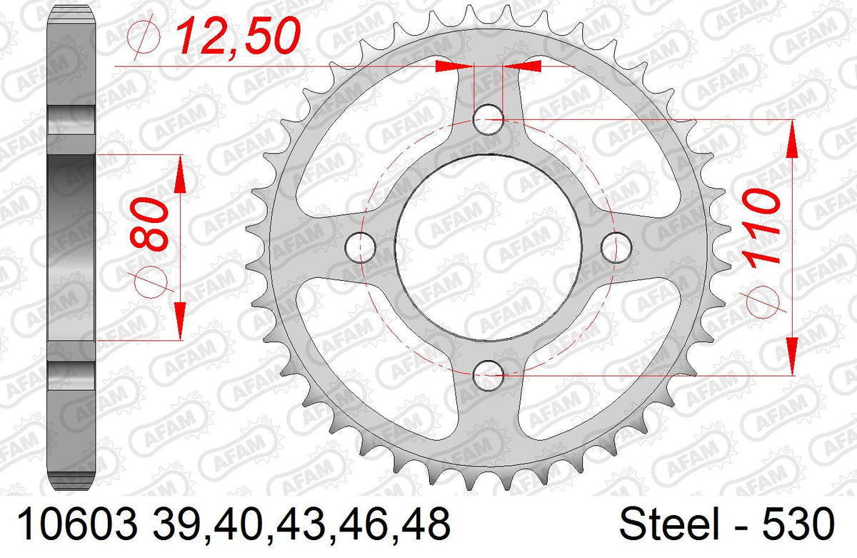 AFAM Rear Sprocket, 530 (OE Pitch), Steel - 43T, 104 links reqd