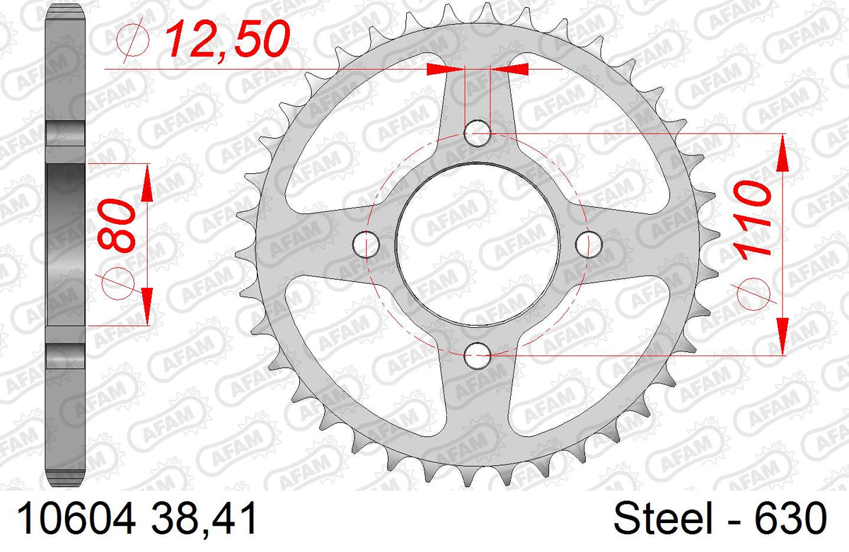 AFAM Rear Sprocket, 630 (OE Pitch), Steel - 41T (orig size) – Honda CB750F1 / F2 1978 / Honda CB750K 1978