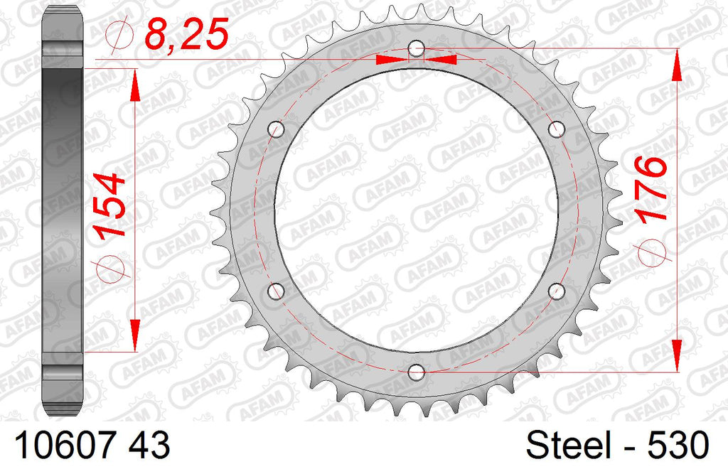 AFAM Rear Sprocket, 530 (OE Pitch), Steel - 43T (orig size) (10607-43)