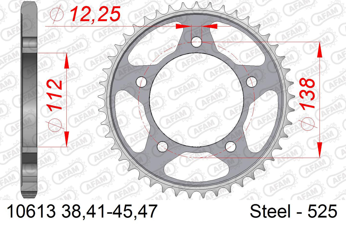AFAM Rear Sprocket, 525 (OE Pitch), Steel - 47T, 114 links reqd