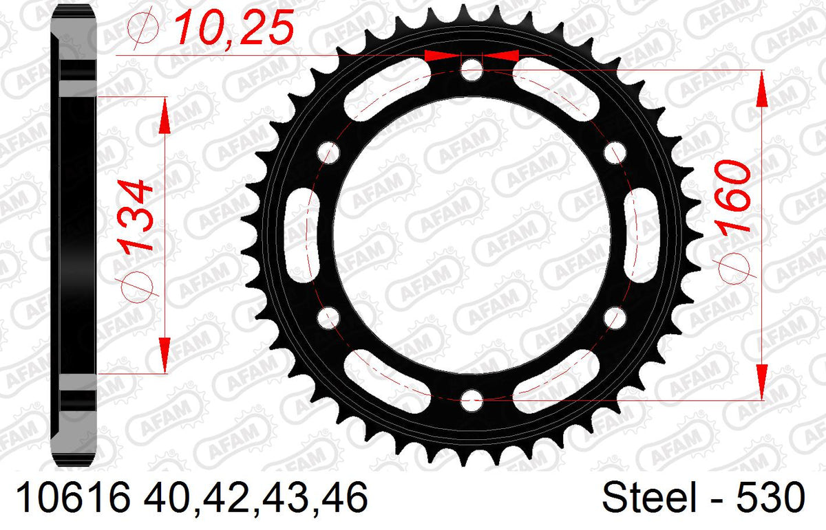 AFAM Rear Sprocket, 530 (OE Pitch), Steel - 40T, 116 links reqd