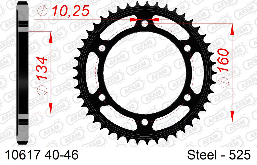 AFAM Rear Sprocket, 525 conversion, Steel - 40T, 116 links reqd