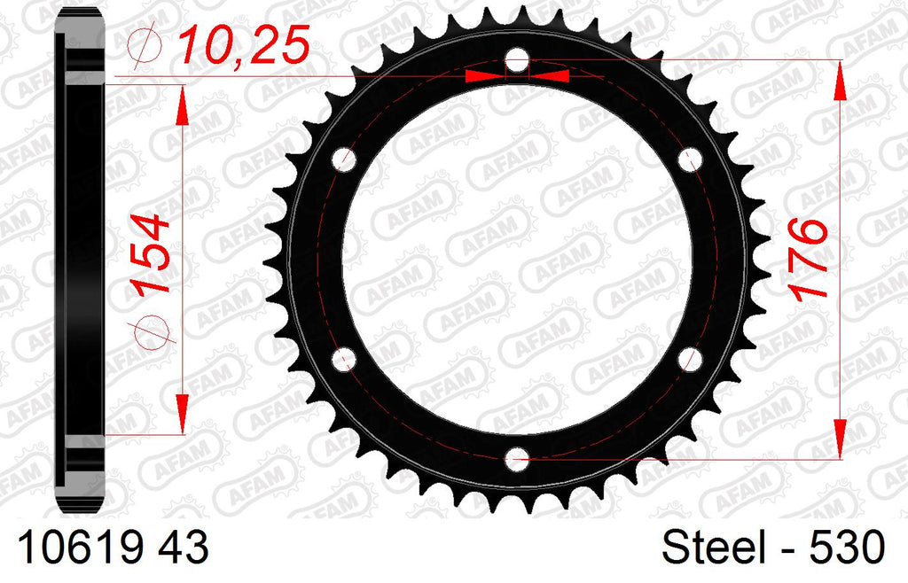 AFAM Rear Sprocket, 530 (OE Pitch), Steel - 43T (orig size) – Honda Crossrunner 800 2011–2014 / Honda VFR800 Vtec 2002–2013