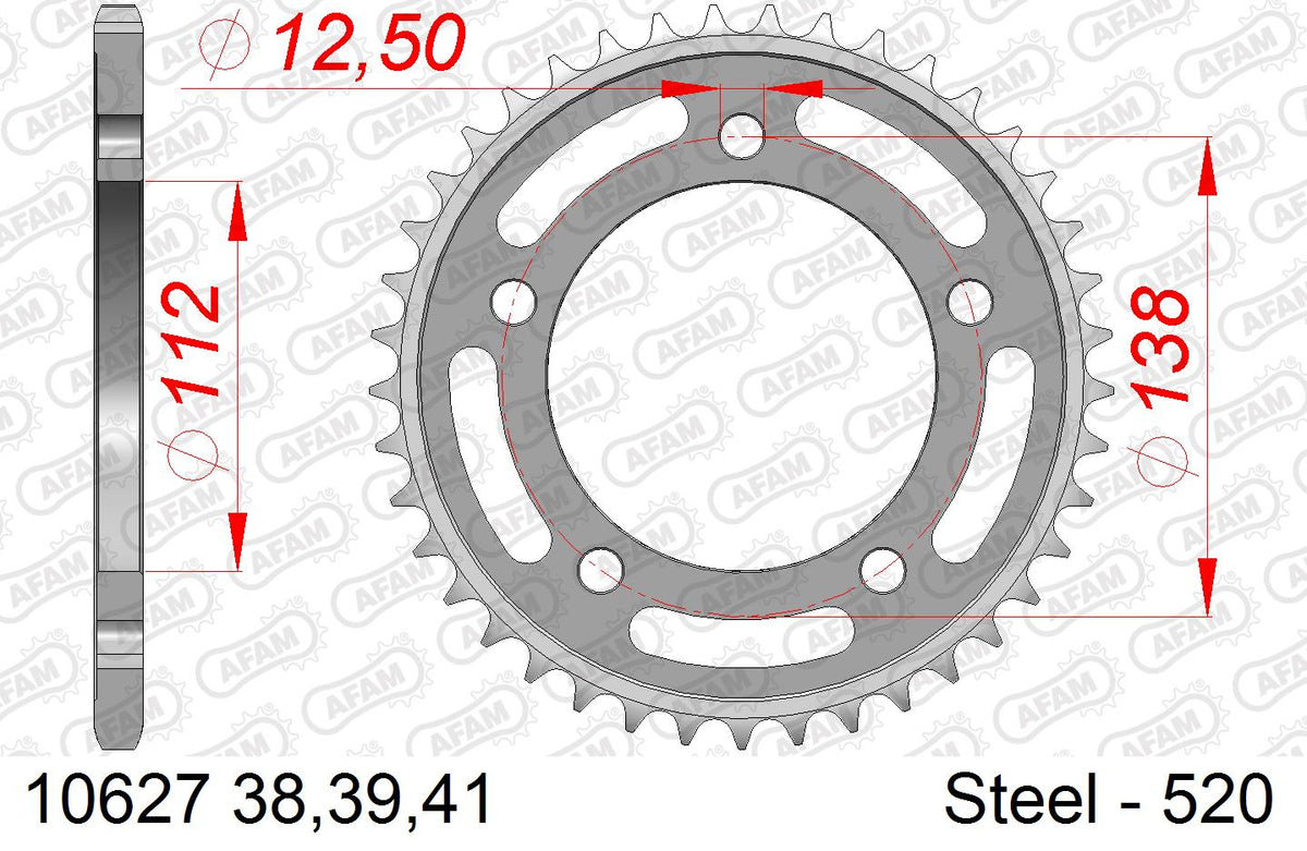 AFAM Rear Sprocket, 520 (OE Pitch), Steel - 41T (orig size) (10627-41)