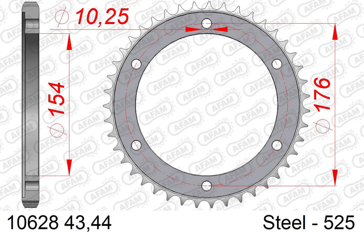 AFAM Rear Sprocket, 525 (OE Pitch), Steel - 44T (orig size) – Honda CB1000R / Neo Sports Cafe 2018–2024