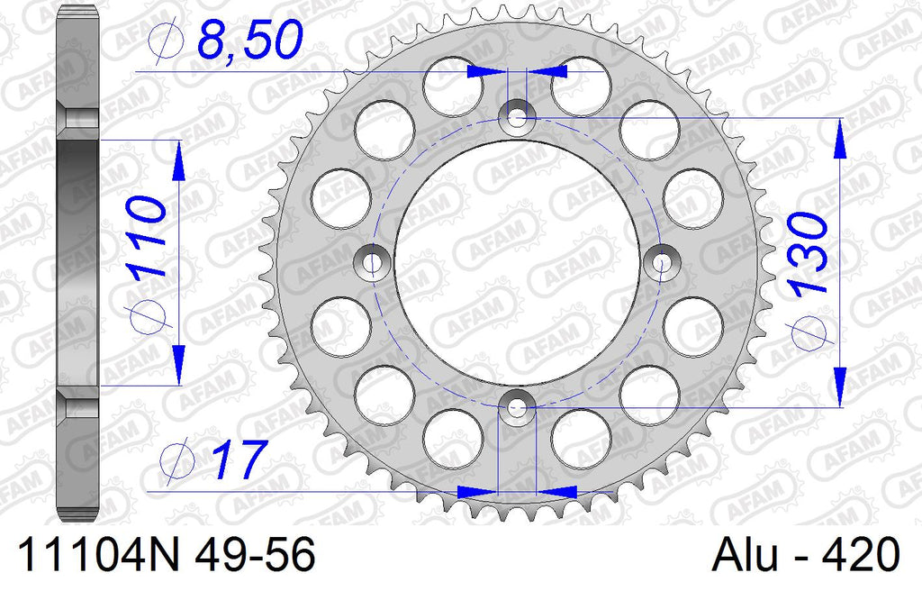 AFAM Rear Sprocket, 420 (OE Pitch), Alu - 50T, 116 links reqd
