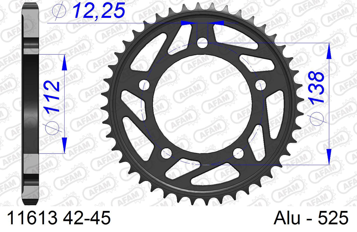 AFAM Rear Sprocket, 525 (OE Pitch), Alu - 42T (orig size) (11613-42)
