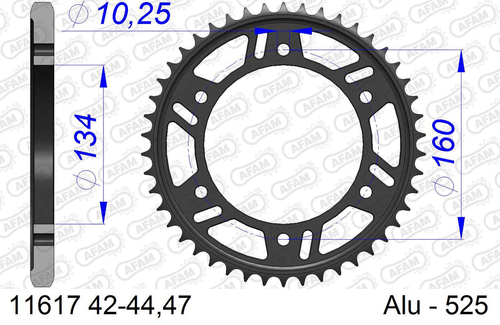 AFAM Rear Sprocket, 525 conversion, Alu - 43T, 118 links reqd