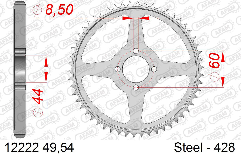 AFAM Rear Sprocket, 428 (OE Pitch), Steel - 54T (orig size) – Yamaha TT-R125 L 2000–2001