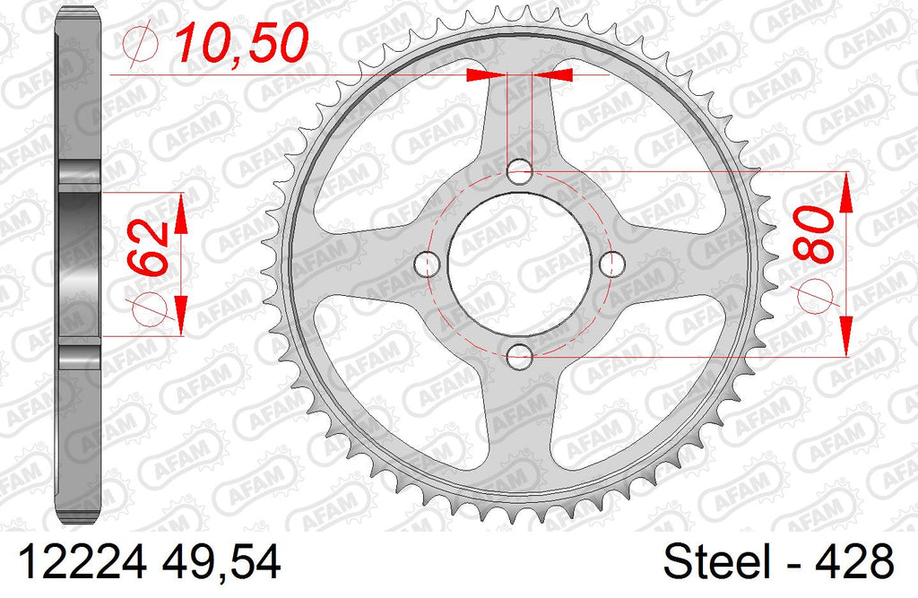 AFAM Rear Sprocket, 428 (OE Pitch), Steel - 49T (orig size) – Yamaha TT-R125 L 2002–2008