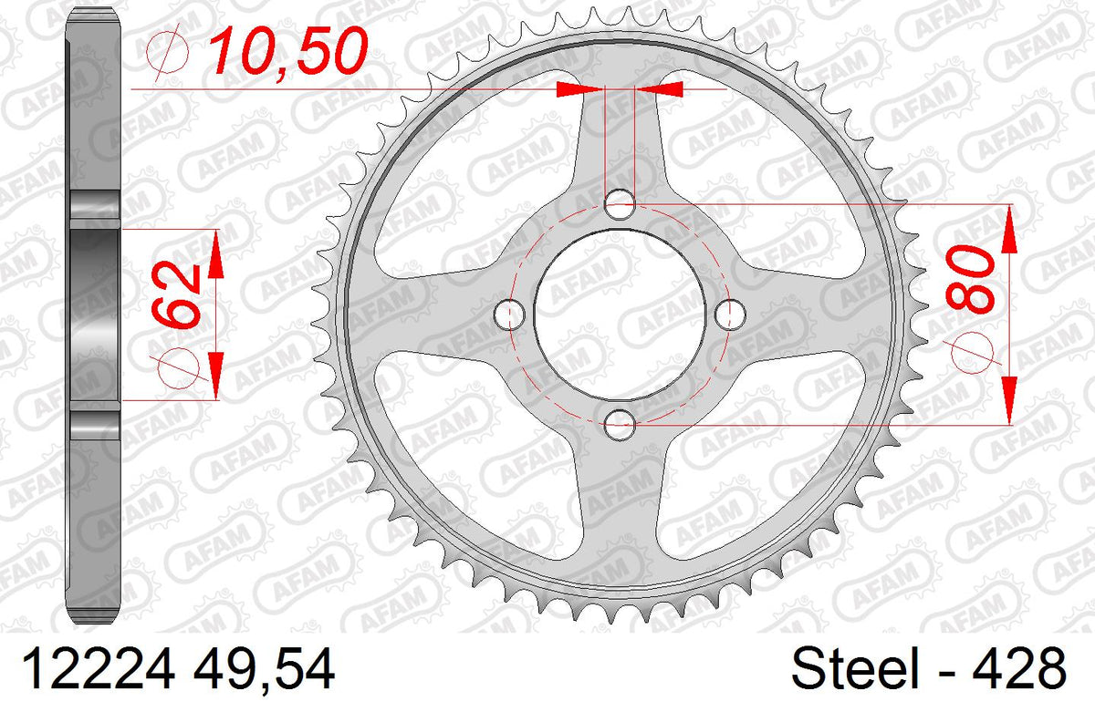 AFAM Rear Sprocket, 428 (OE Pitch), Steel - 49T (orig size) – Yamaha TT-R125 L 2002–2008