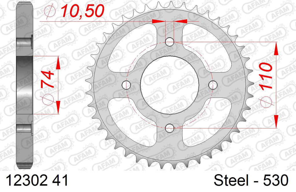 AFAM Rear Sprocket, 530 (OE Pitch), Steel - 41T (orig size) – Yamaha RD250LC 1980–1984