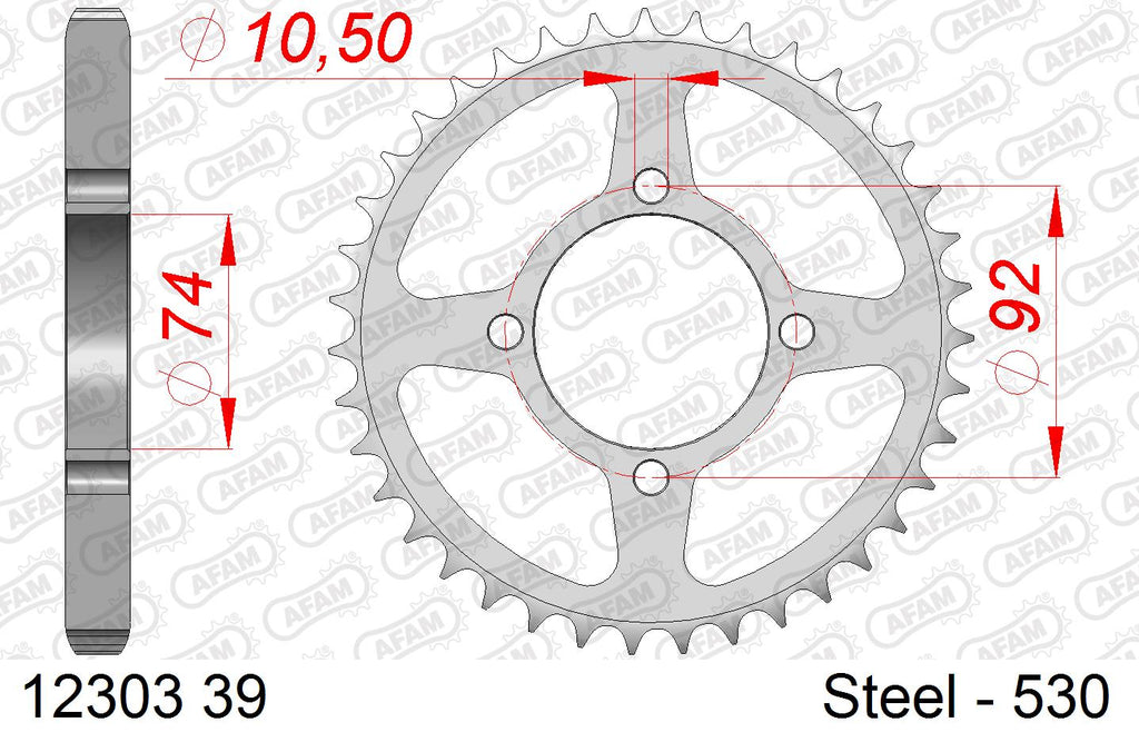AFAM Rear Sprocket, 530 (OE Pitch), Steel - 39T (orig size) (12303-39)