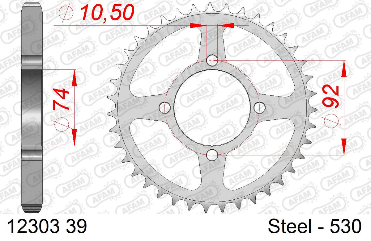 AFAM Rear Sprocket, 530 (OE Pitch), Steel - 39T (orig size) (12303-39)