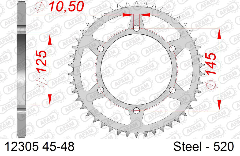 AFAM Rear Sprocket, 520 (OE Pitch), Steel - 45T (orig size) (12305-45)