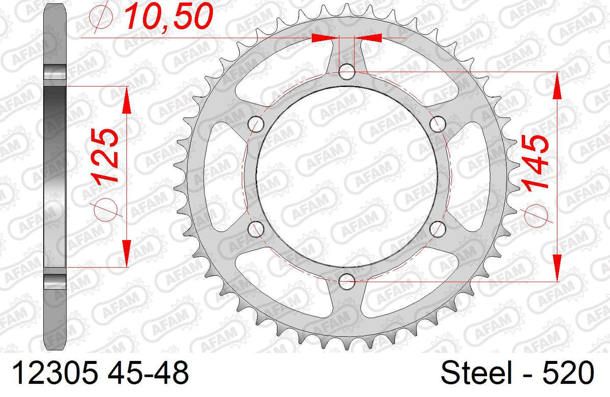 AFAM Rear Sprocket, 520 (OE Pitch), Steel - 45T (orig size) (12305-45)