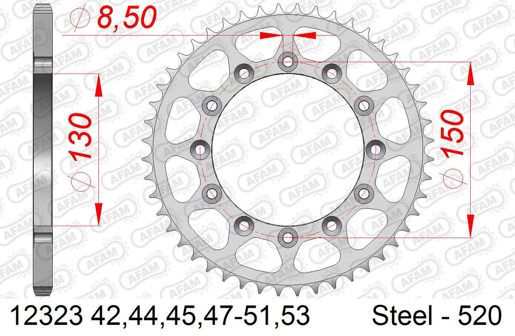 AFAM Rear Sprocket, 520 (OE Pitch), Steel - 42T, 98 links reqd (12323-42)