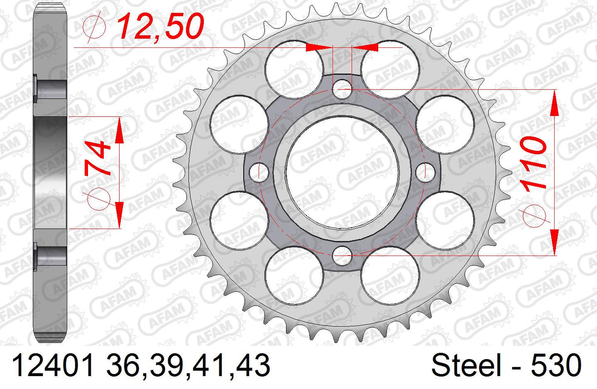 AFAM Rear Sprocket, 530 (OE Pitch), Steel - 43T, 108 links reqd (12401-43)