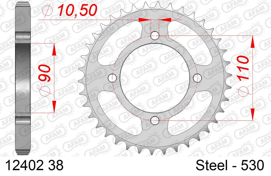 AFAM Rear Sprocket, 530 (OE Pitch), Steel - 38T (orig size) – Yamaha XS400 / SE 1982–1986
