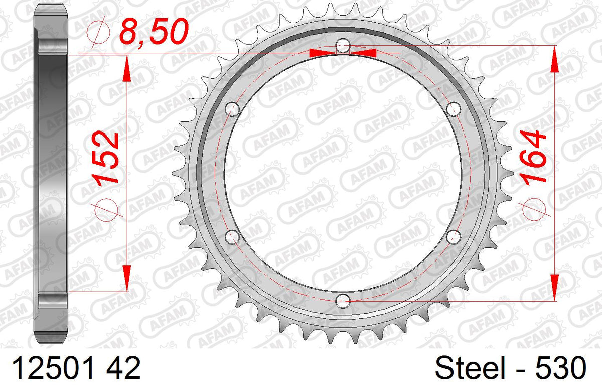 AFAM Rear Sprocket, 530 conversion, Steel - 42T (orig size)